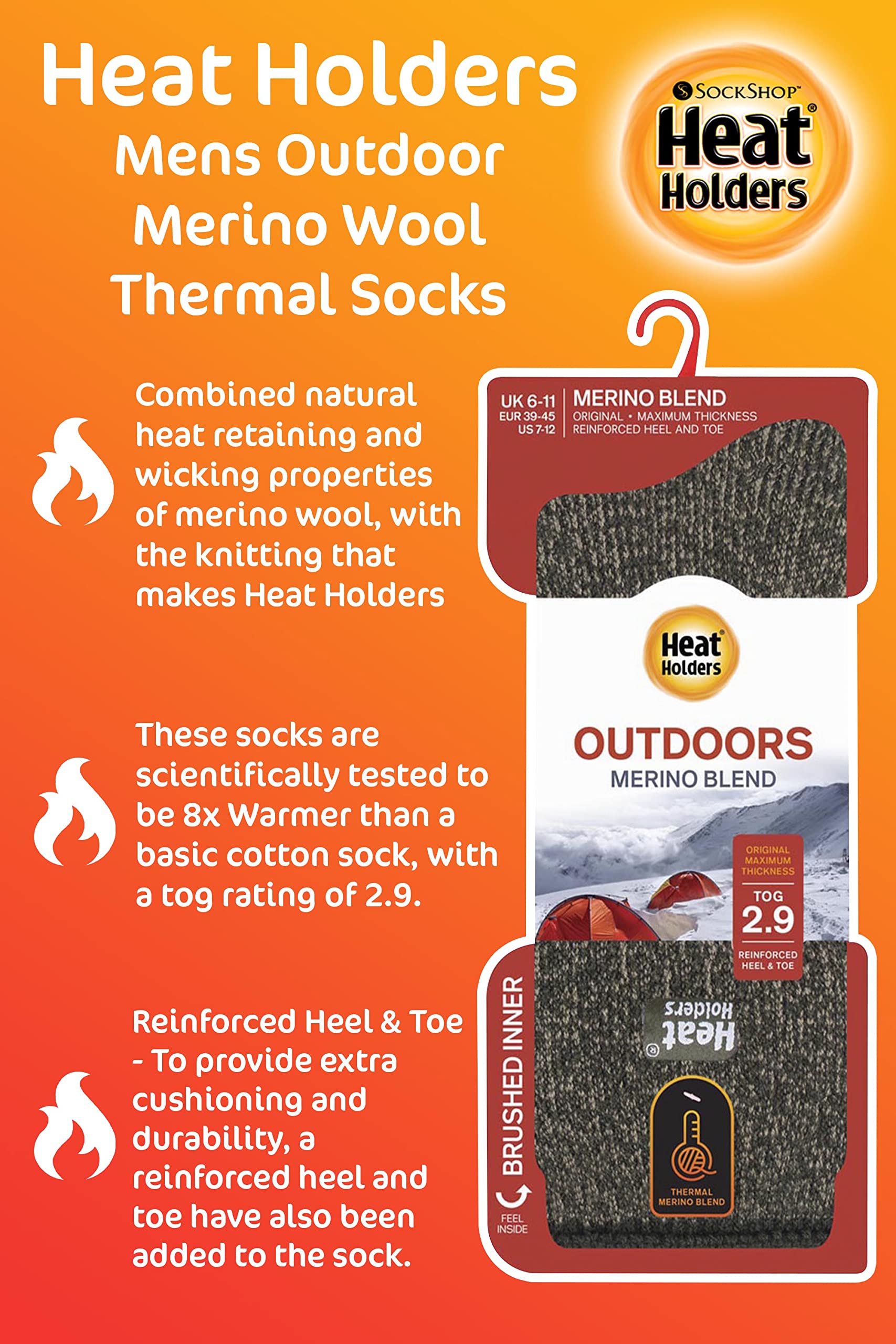 HEAT HOLDERS Merino socks machine washable tag indicates easy care.