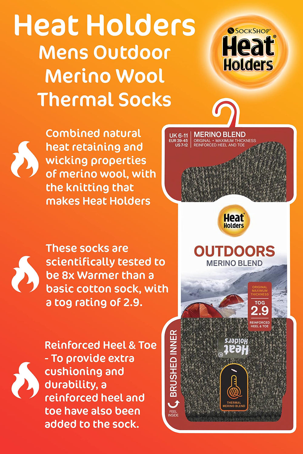 HEAT HOLDERS Merino socks machine washable tag indicates easy care.