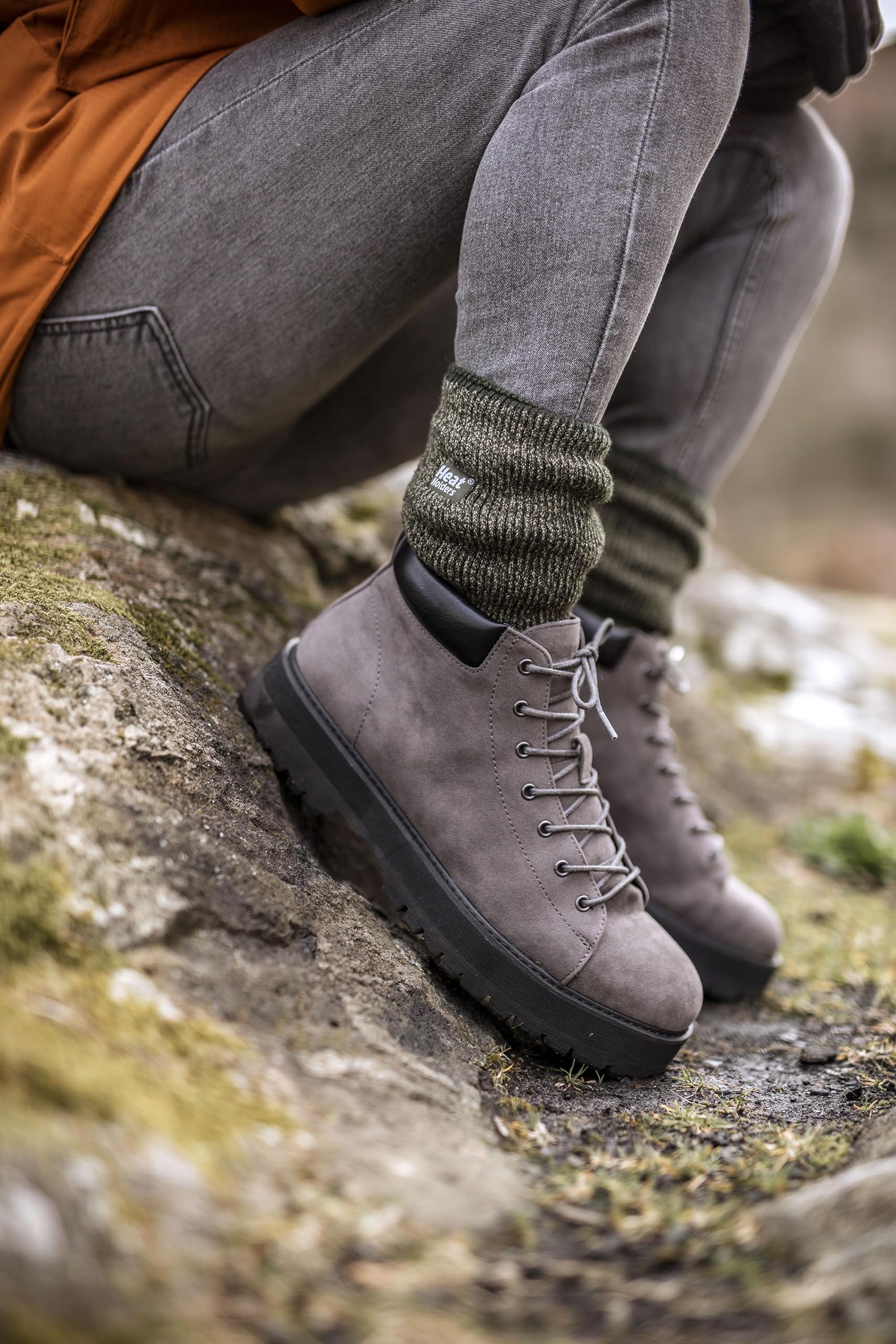 HEAT HOLDERS Merino socks soft brushed inner conveys plush comfort.
