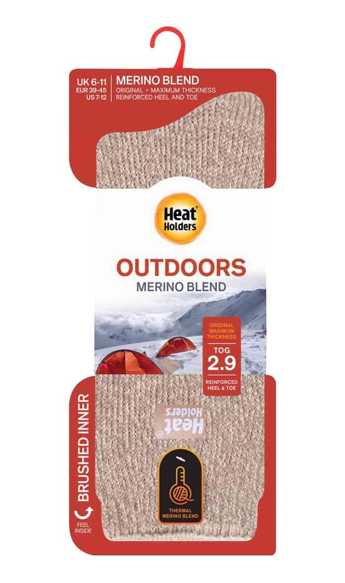 HEAT HOLDERS merino thermal socks 2.9 tog, strong warmth without bulk for winter hikes.