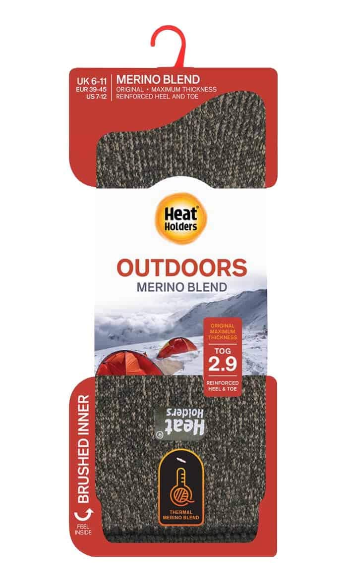 HEAT HOLDERS Merino socks reinforced heel-toe for durability during daily wear.