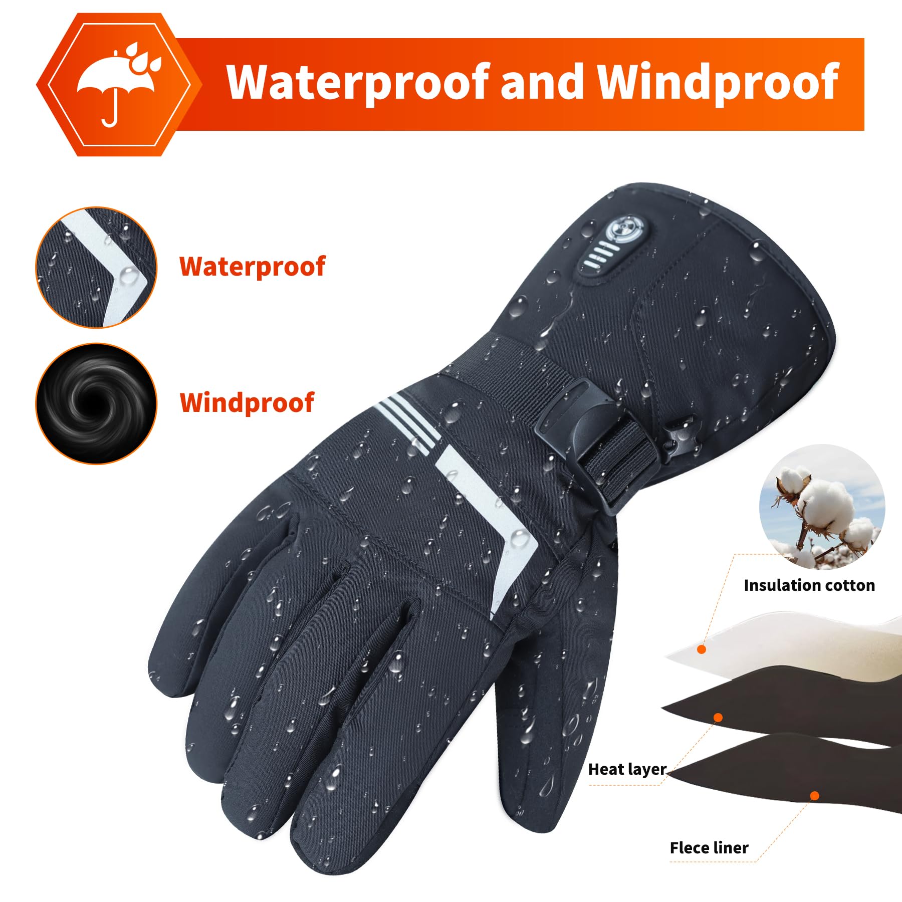 Heat Nice heated gloves waterproof-windproof design keeps hands dry and comfortable in winter conditions.