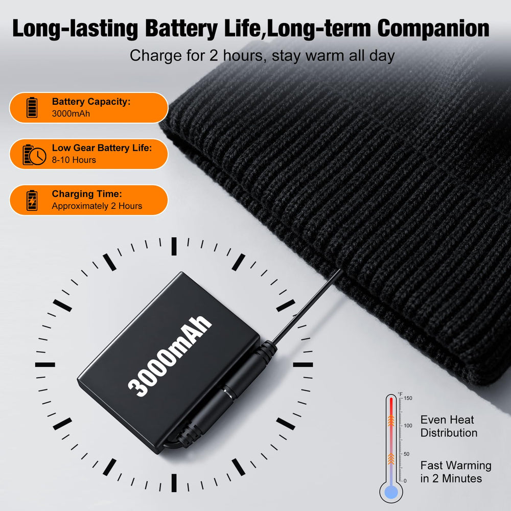 Battery compartment of black heated beanie with 7.4V 3000mAh battery