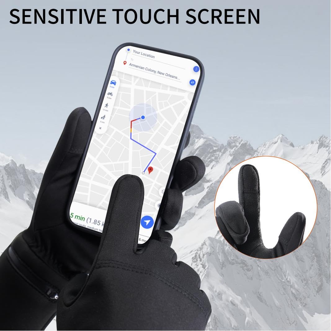 Heated Glove Liners enable touchscreen use with index finger and thumb sensors.