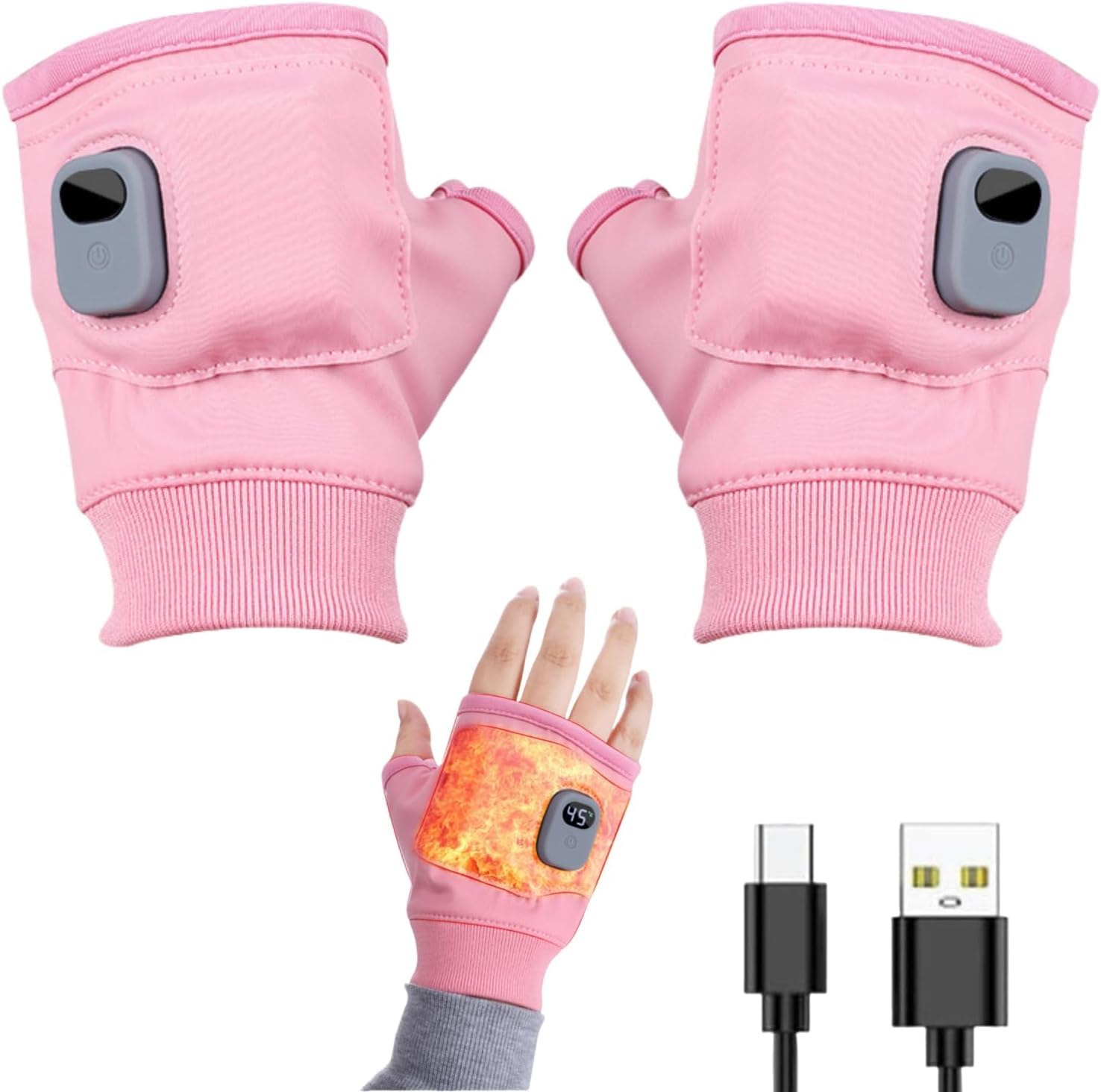 Heated Gloves pink with digital display on the wrist for precise heat control.