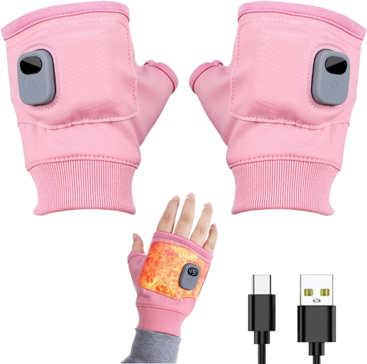 Heated Gloves pink with digital display on the wrist for precise heat control.