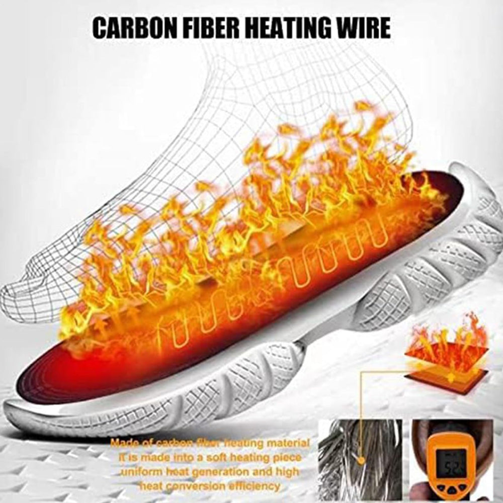 Heated shoe insoles keep feet warm during alpine skiing sessions.