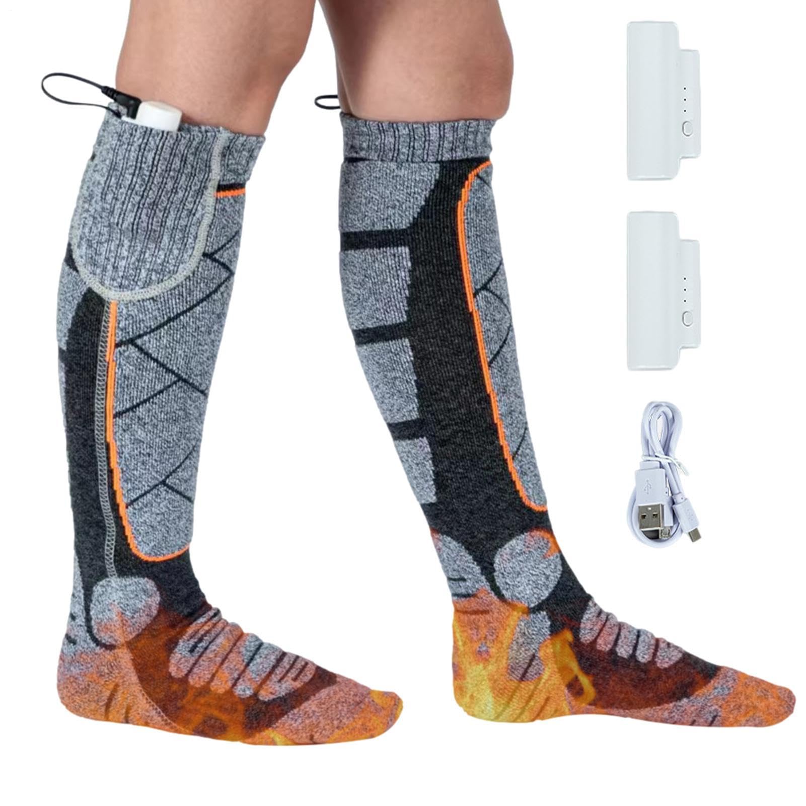Heated socks with battery pack delivering extended warmth on cold hikes
