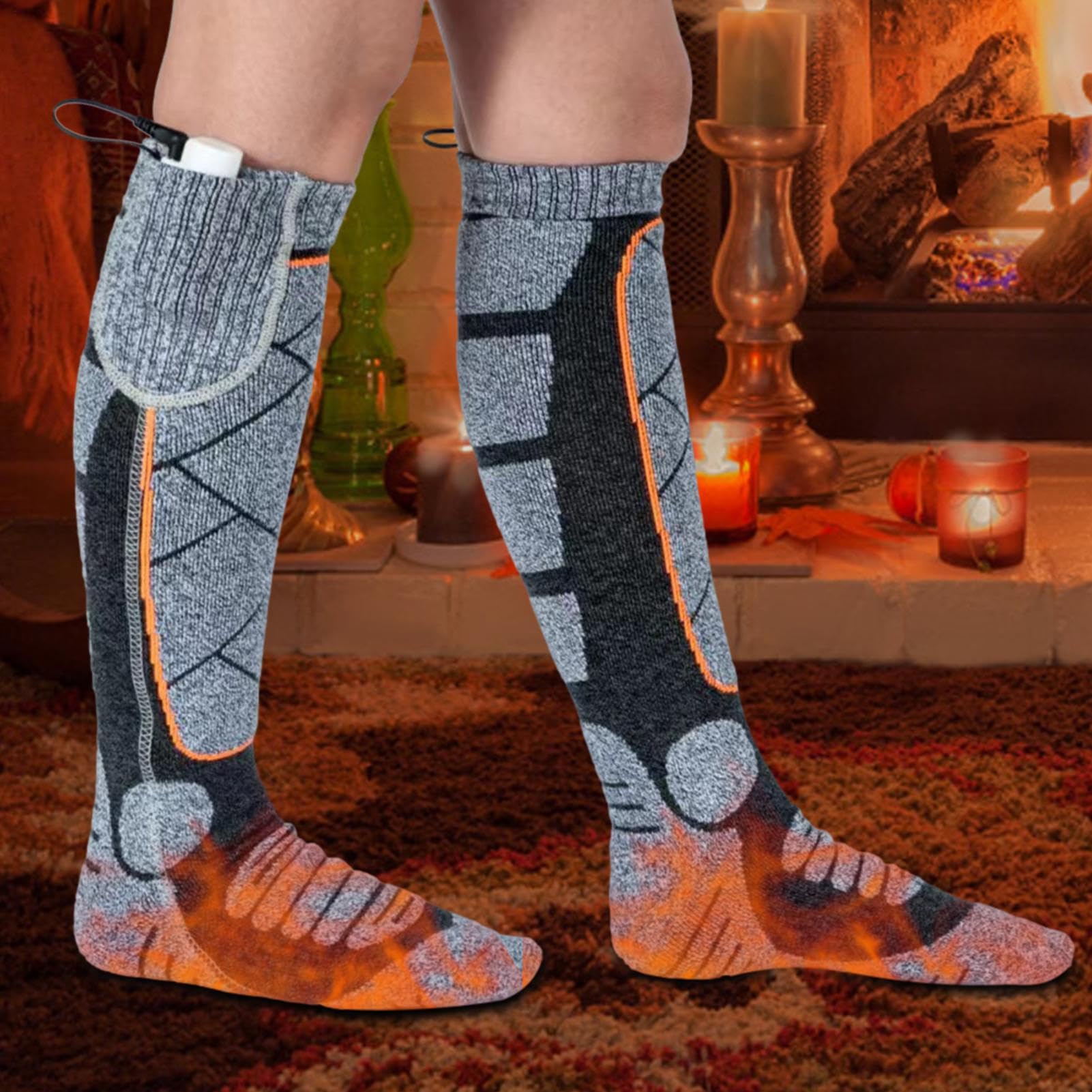 Three-temperature control button on heated socks for customizable warmth