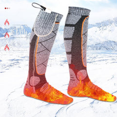 Heated socks warming the toes on a snowy trail