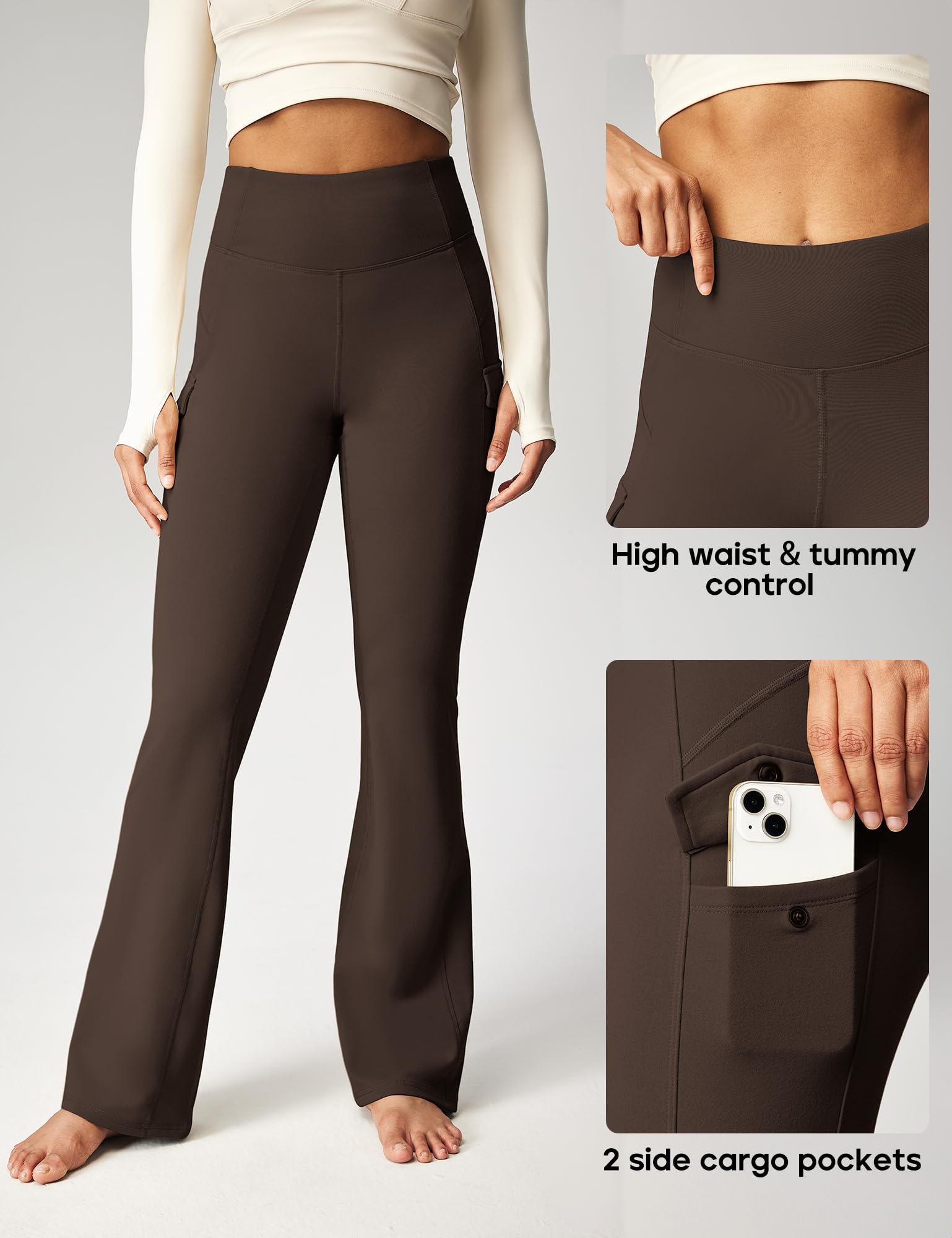 Heathyoga cargo pants high-rise flare fit provides secure coverage during hikes.
