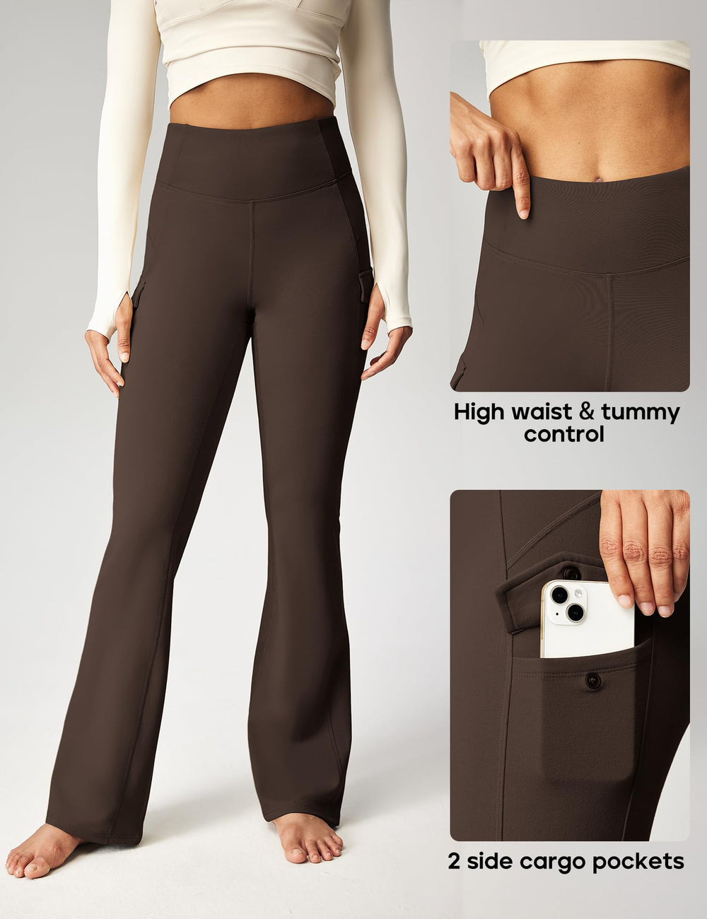 Heathyoga cargo pants high-rise flare fit provides secure coverage during hikes.