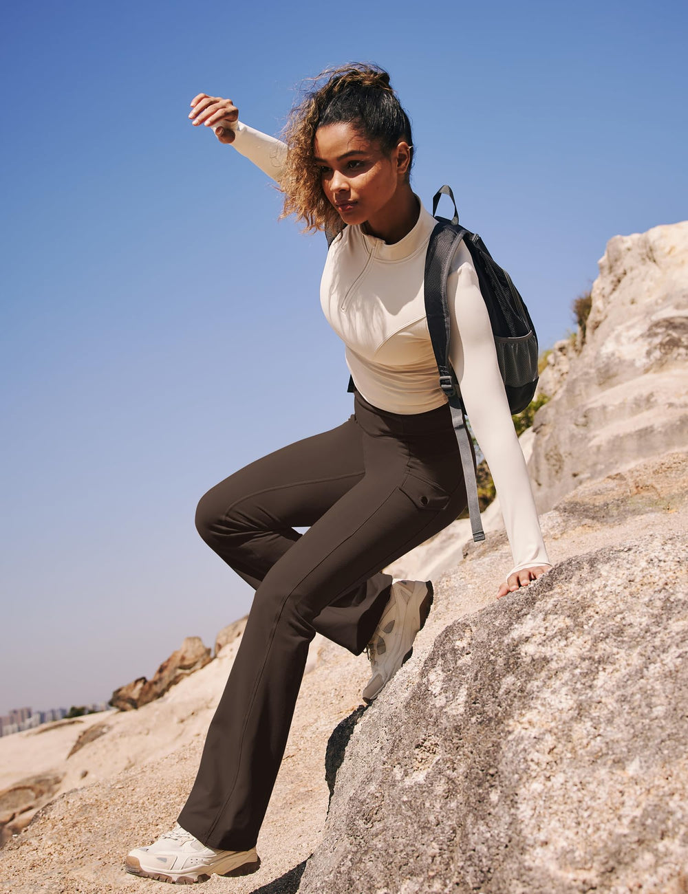 Heathyoga cargo pants winter espresso look paired with layers for all-season wear.