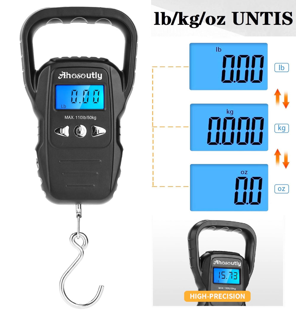 Heavy-duty stainless steel hook on fishing scale