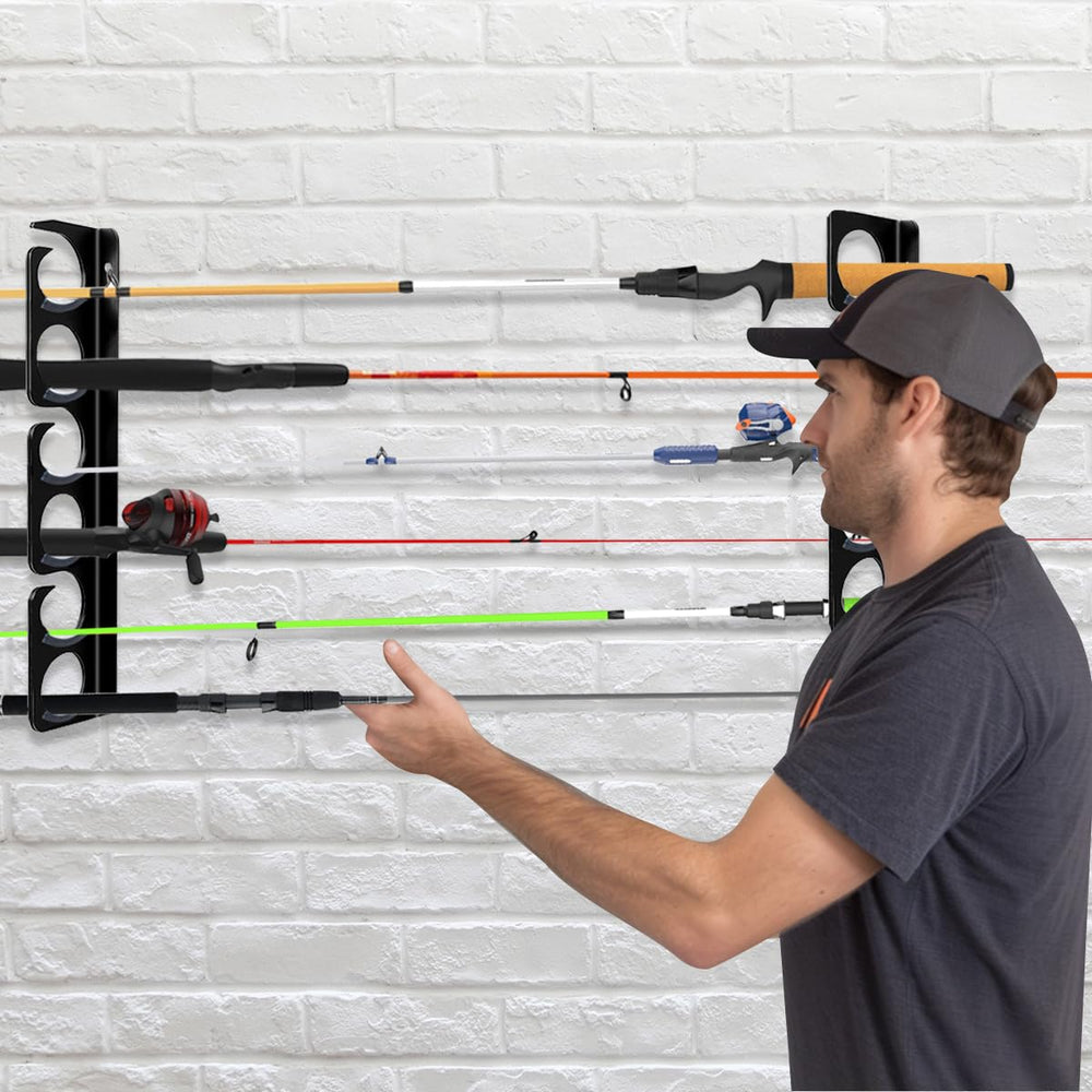 Close-up of rust-resistant finish on fishing rod rack