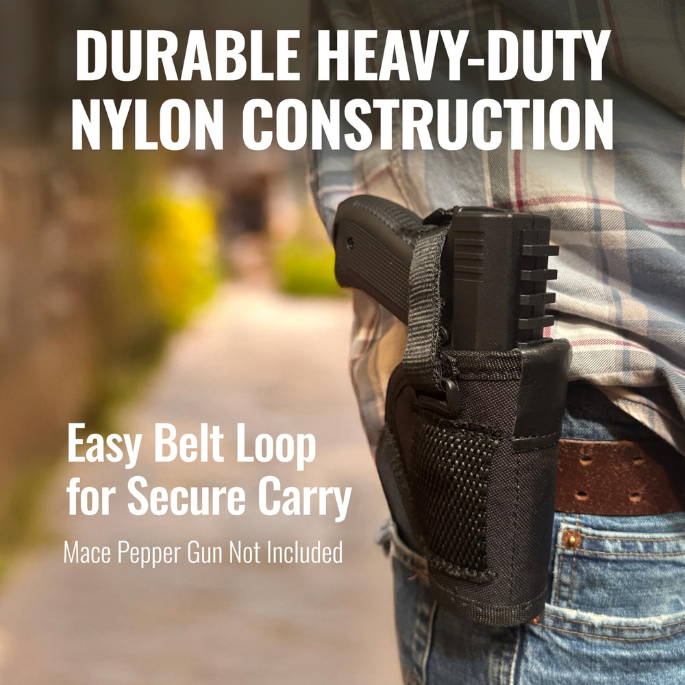 Heavy-duty nylon holster construction for pepper gun