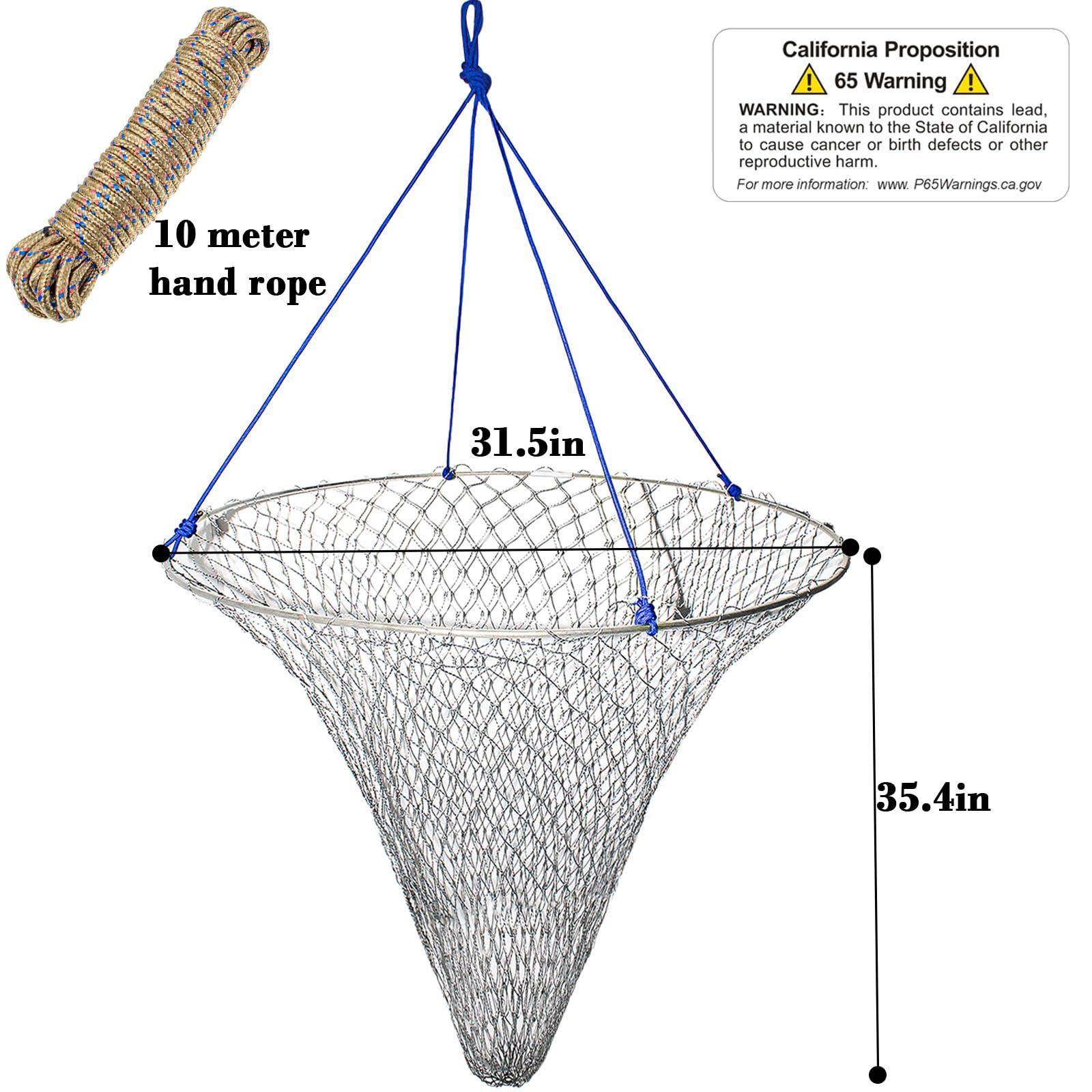Heavy duty pier fishing net with steel hoop