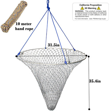 Heavy duty pier fishing net with steel hoop