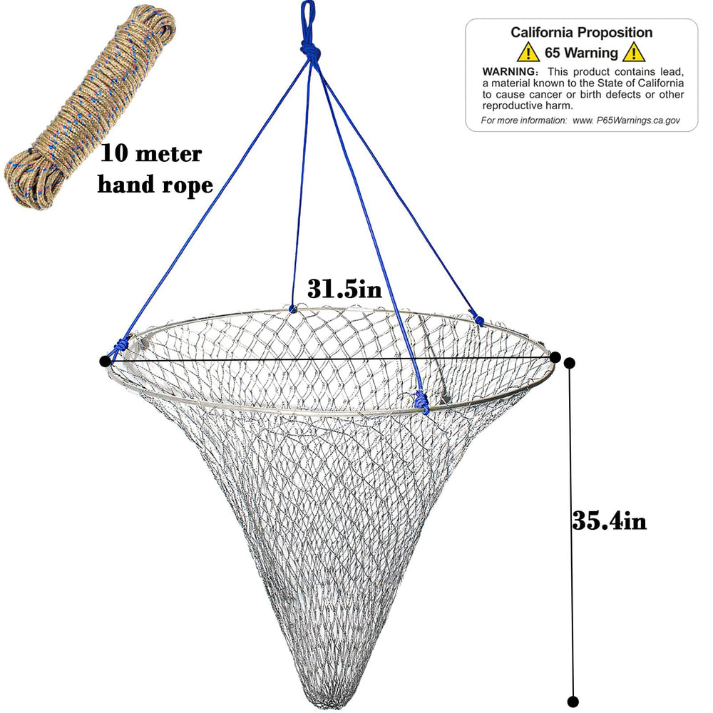 Heavy duty pier fishing net with steel hoop