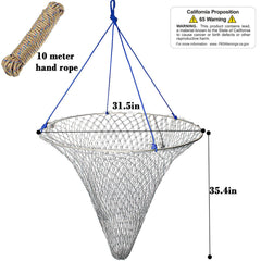 Heavy duty pier fishing net with steel hoop