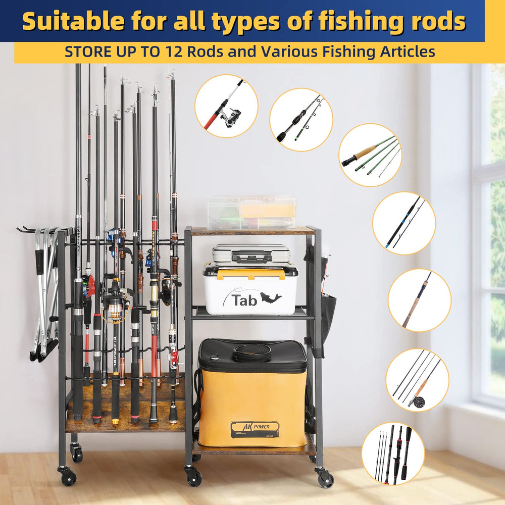 Heavy-duty steel rod rack with black powder-coated finish