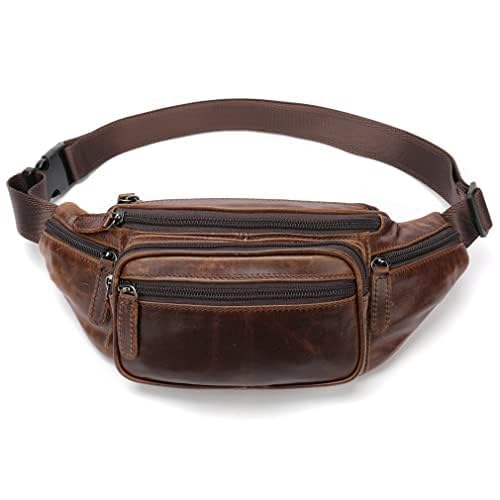 Hebetag leather fanny pack travel bag setup shows compact size ideal for day trips