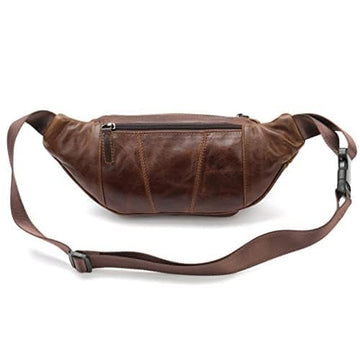 Hebetag leather fanny pack wearing setup demonstrates versatile wearable options for men and women