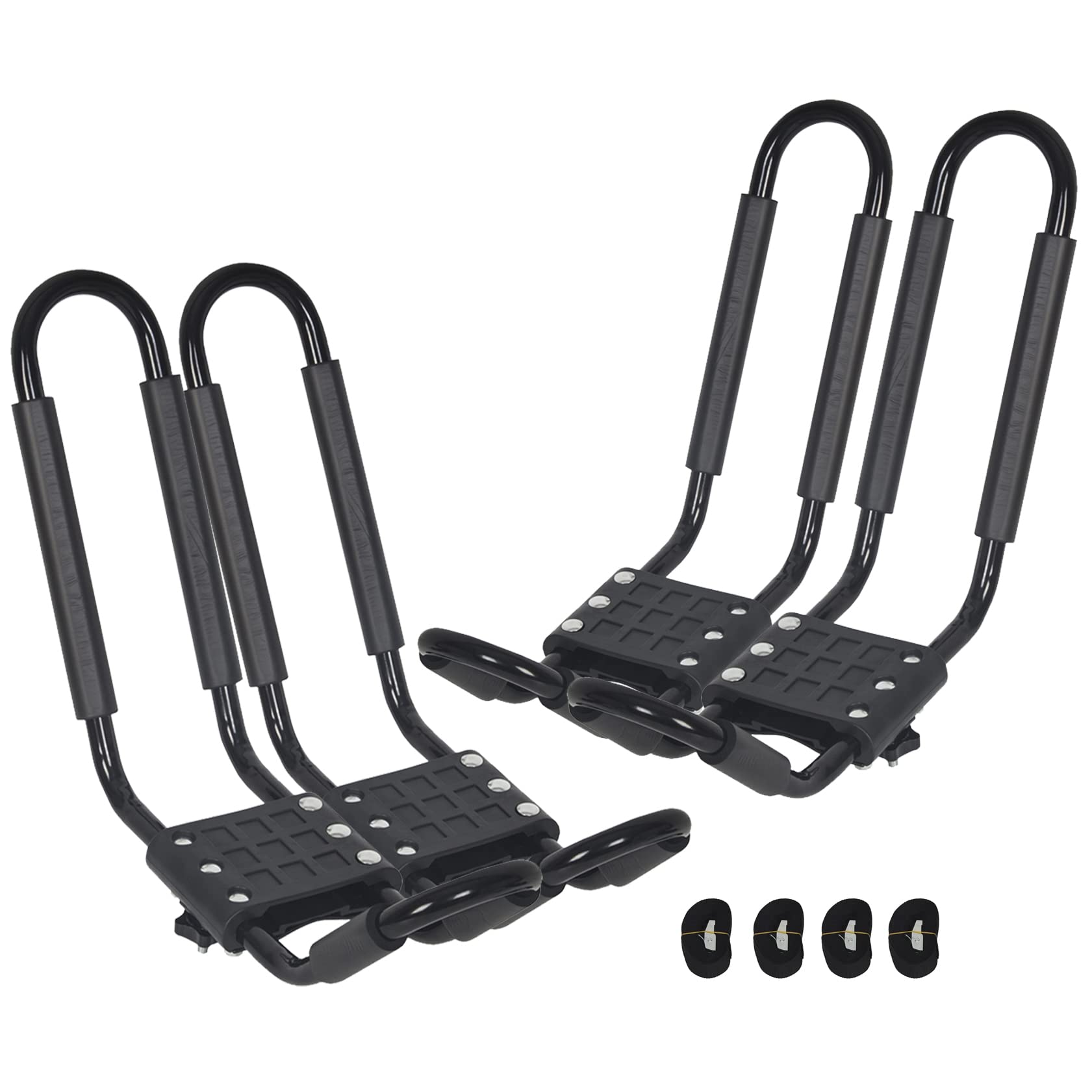 HECASA universal J-bar rack on car securing a kayak for travel