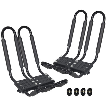 HECASA universal J-bar rack on car securing a kayak for travel