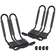 HECASA universal J-bar rack on car securing a kayak for travel