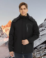 Hecusma heated jacket back view highlighting full-back heating for cold days.