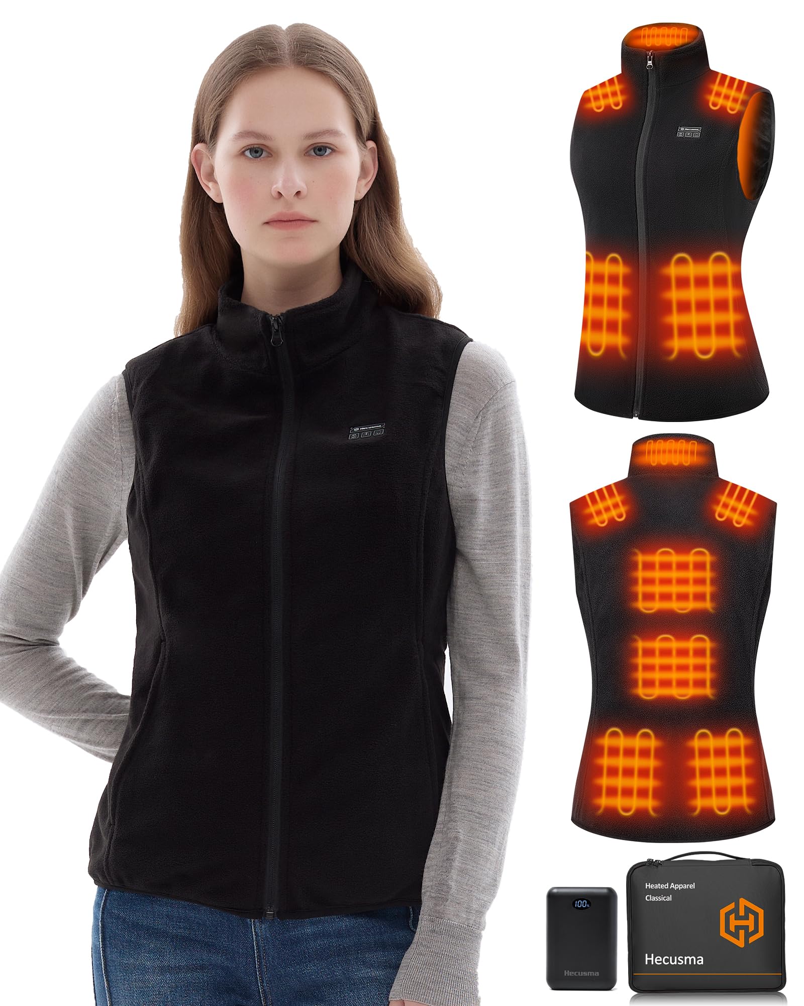 Hecusma heated vest front view shows compact warmth for outdoor wear