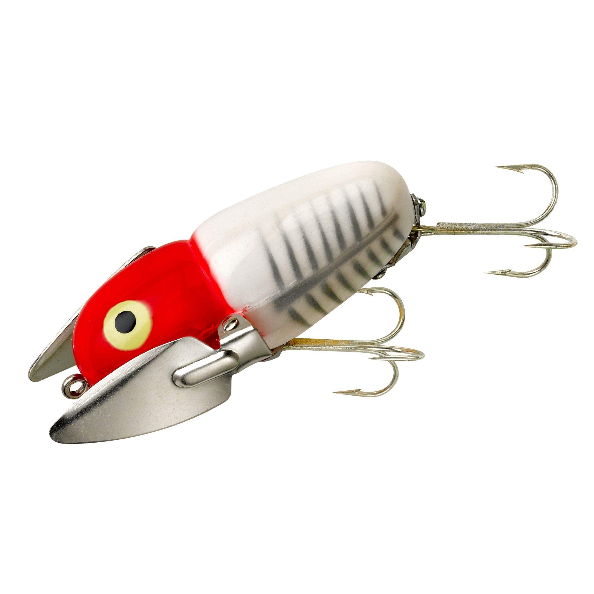 Heddon Crazy Crawler topwater lure in red shore minnow attracting surface strikes