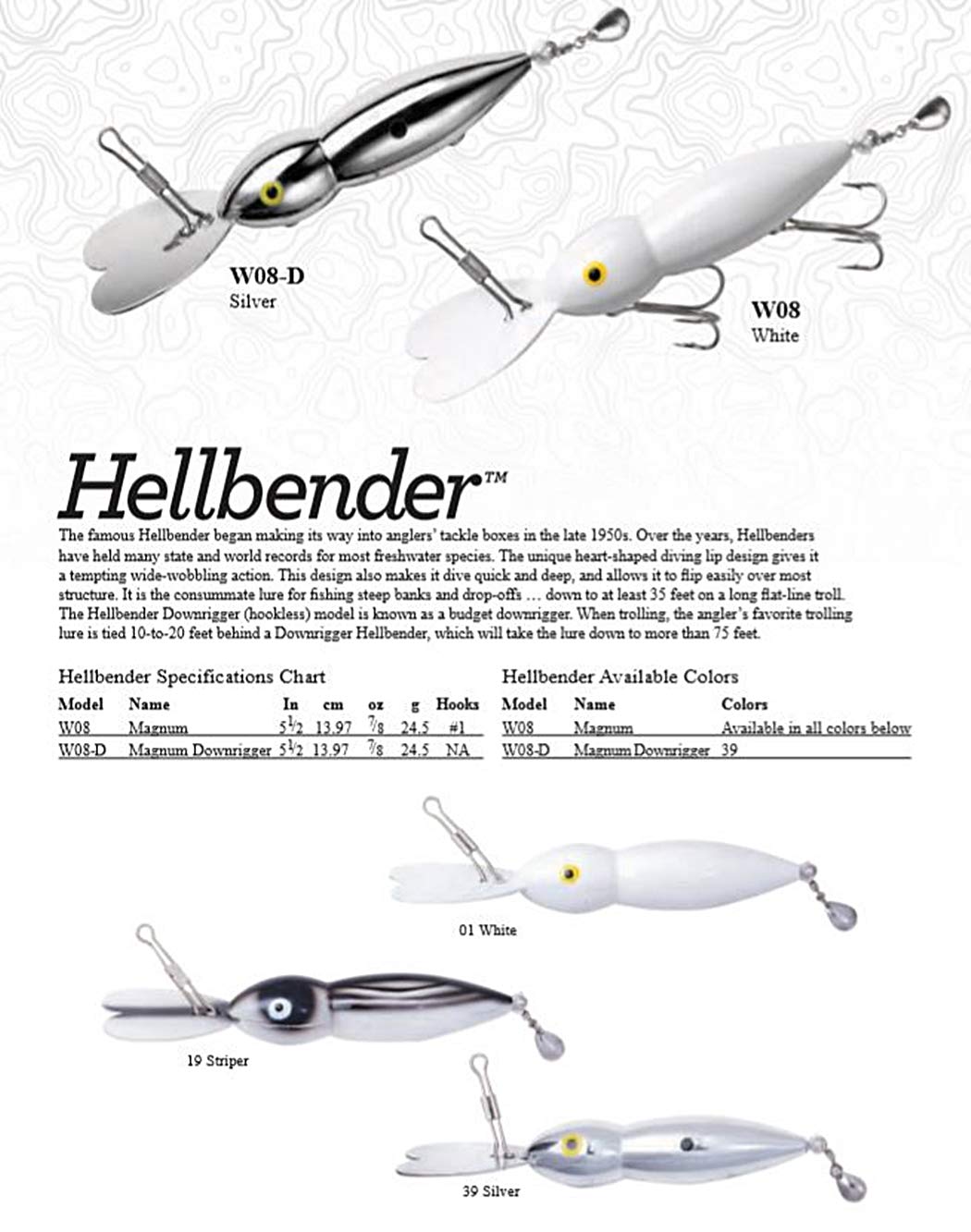 Heddon Magnum Hellbender trolling setup reaches deep structure with wide wobble.