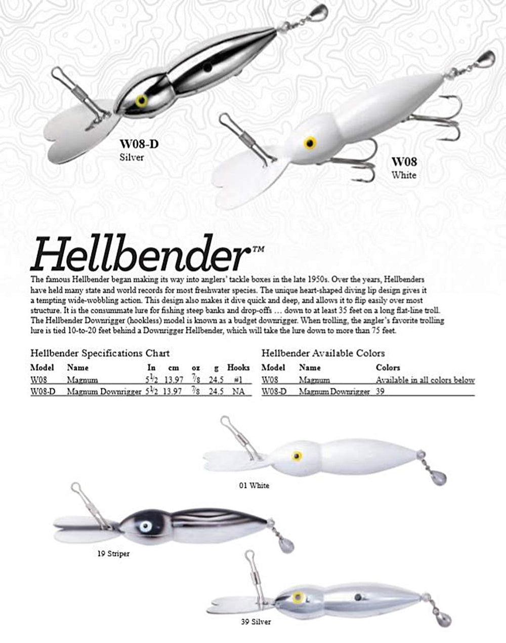 Heddon Magnum Hellbender trolling setup reaches deep structure with wide wobble.