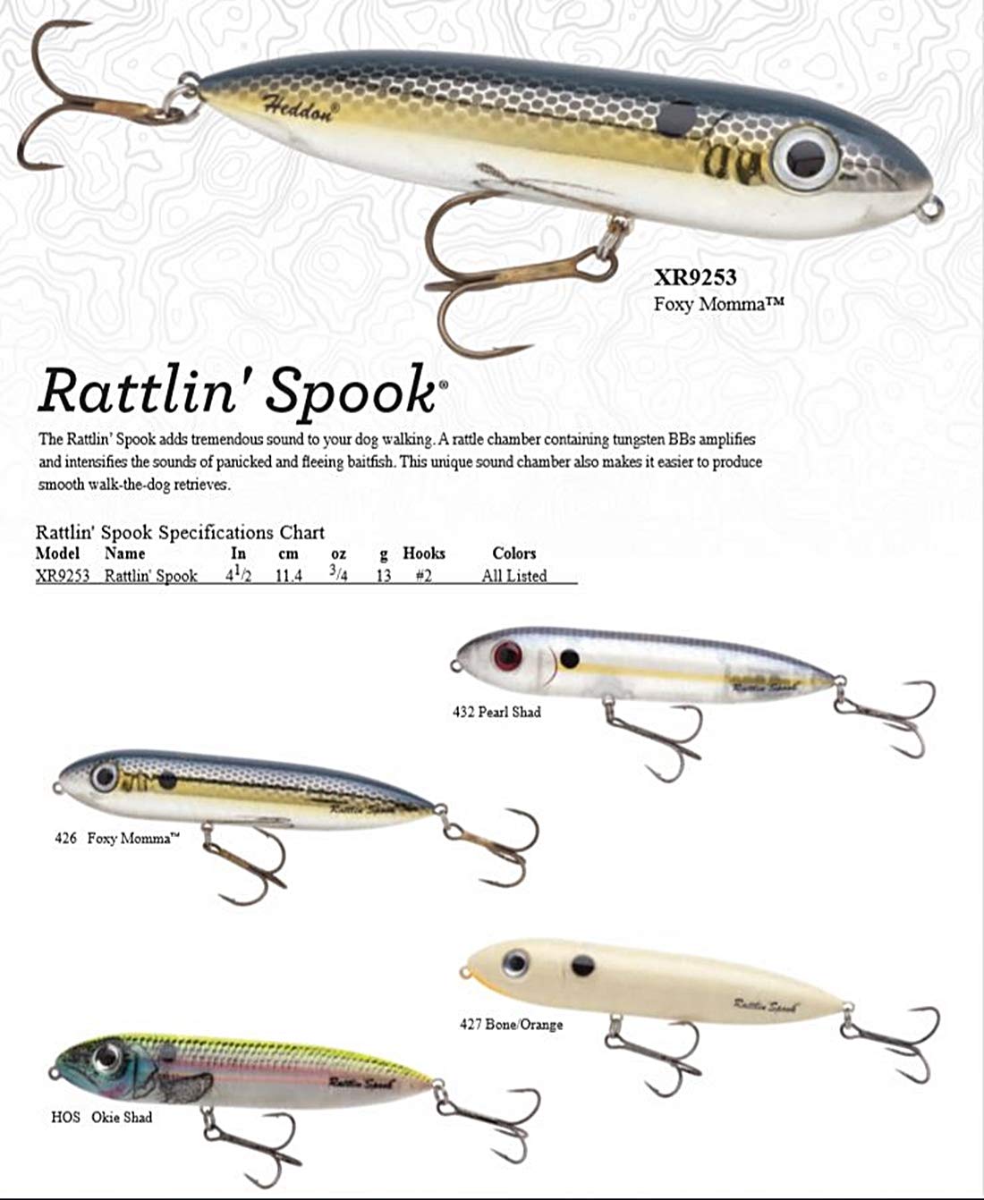 Heddon Rattle Spook bone orange belly in-action view, enhances visibility and lure action.