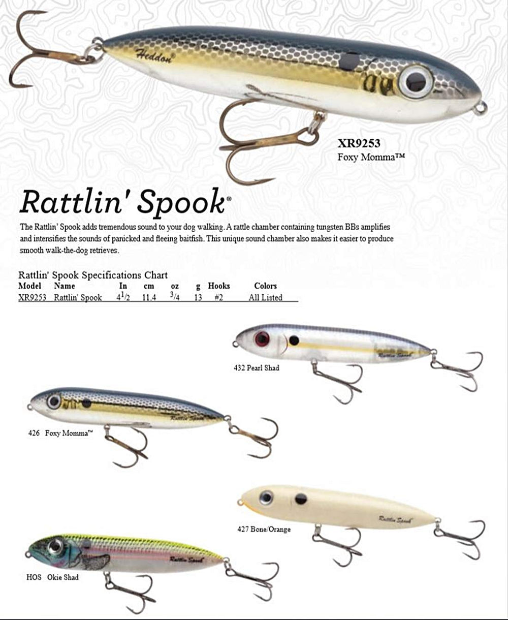 Heddon Rattle Spook bone orange belly in-action view, enhances visibility and lure action.
