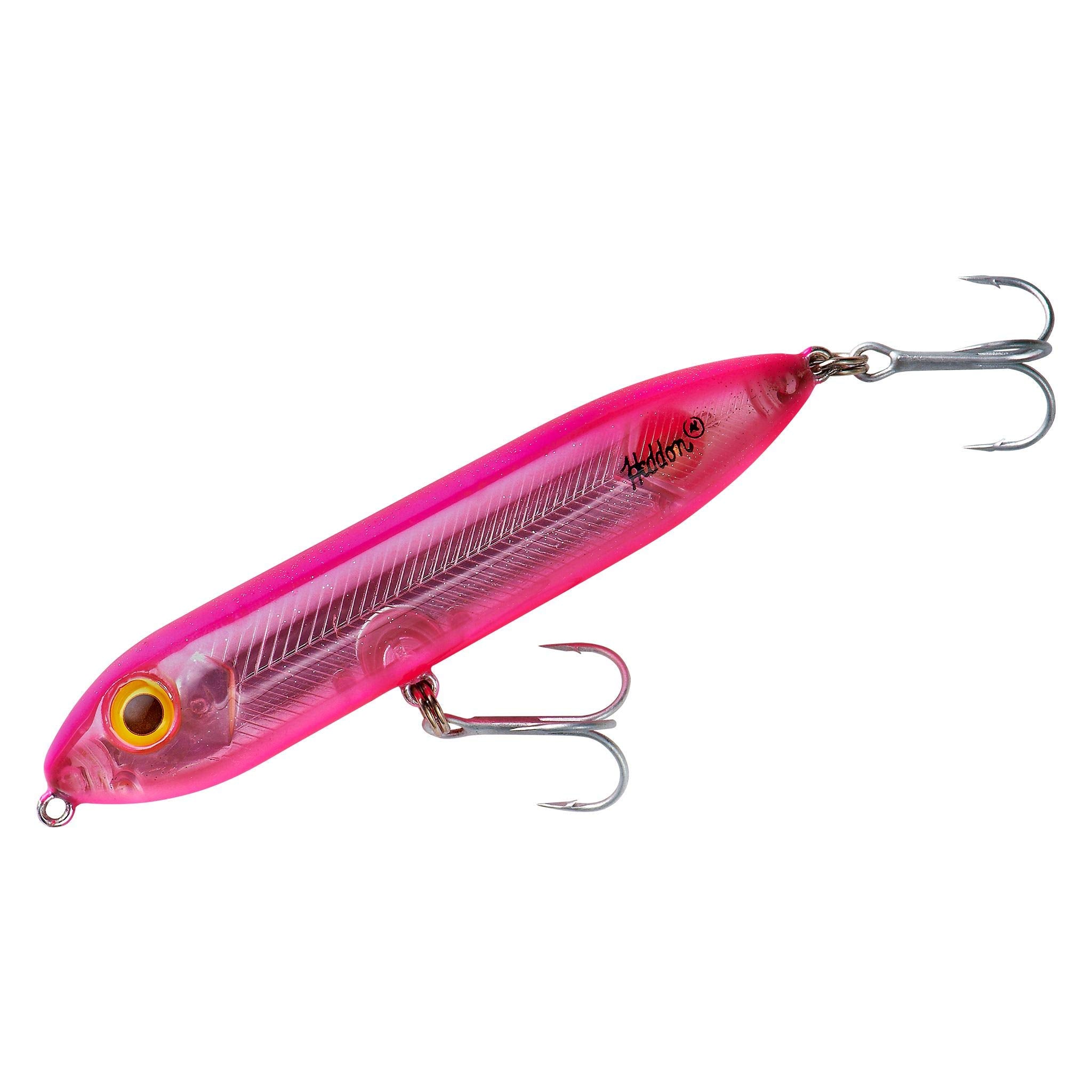 Heddon Saltwater Super Spook Jr. pink-silver insert lure ready for topwater strikes.