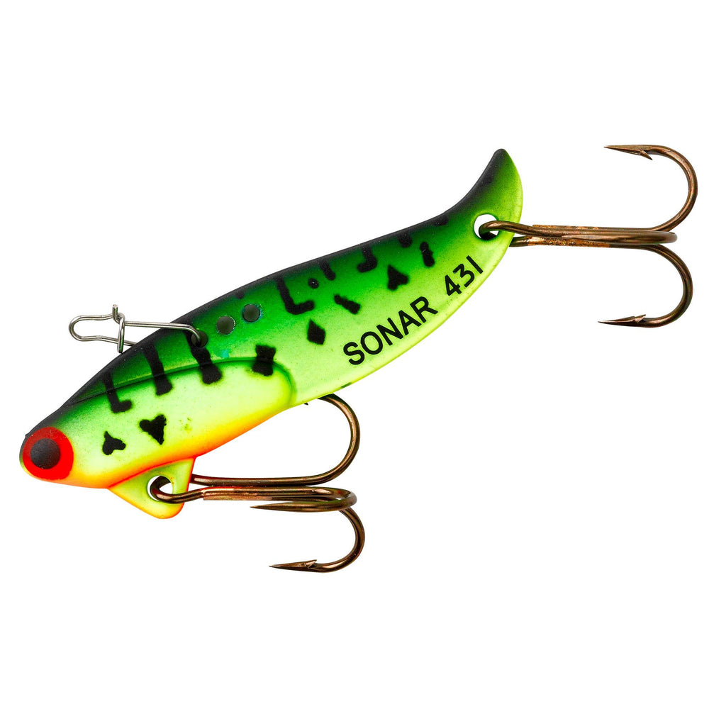 Heddon Sonar adjustable-action lure in fluorescent green crawdad, versatile for different fishing setups.