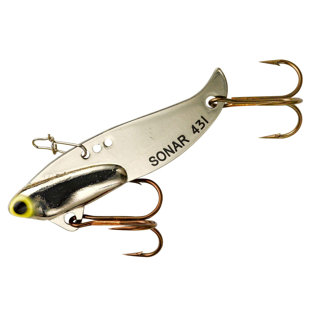 Heddon Sonar Blade Bait Chrome front view highlights reflective finish for freshwater fishing