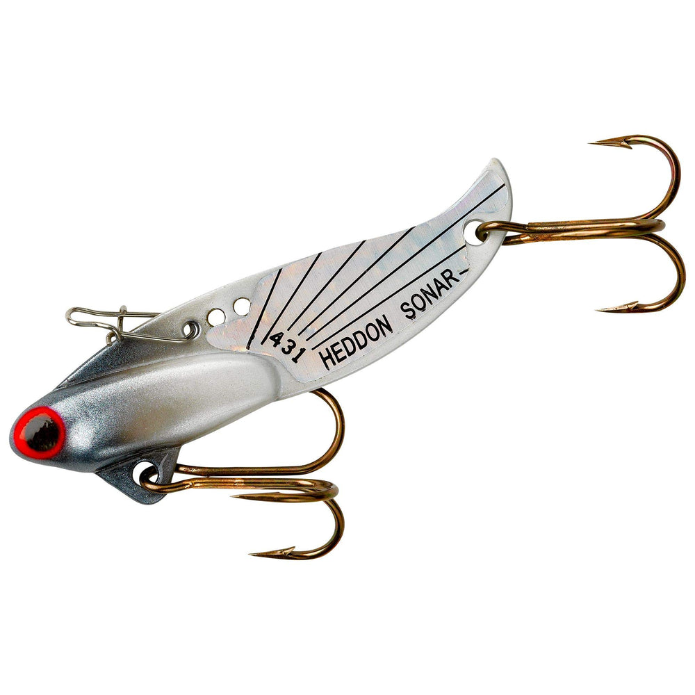Heddon Sonar Flash Lure in silver ready for casting with balanced vibration.