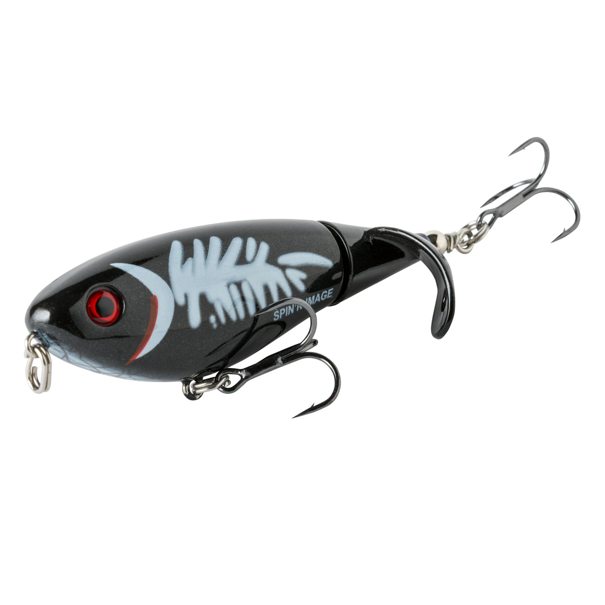 Heddon Spin'N Image on black and white herring surface lure attracting bass