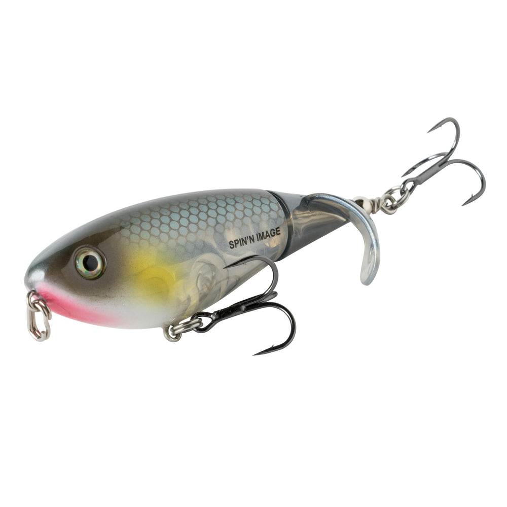 Heddon Spin'N Image in blue shad, front view highlighting lifelike profile.