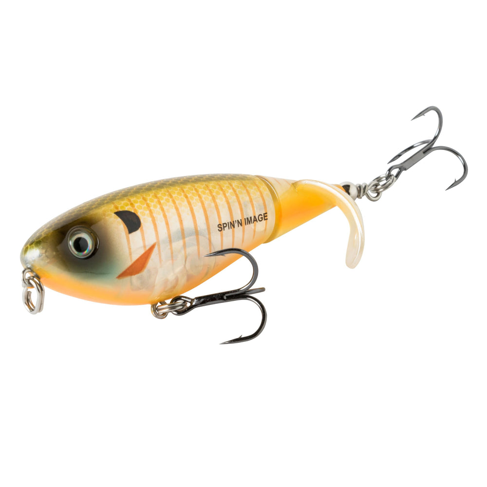 Heddon Spin'N Image bluegill fry 3.5in lure delivers surface action to entice wary bass.
