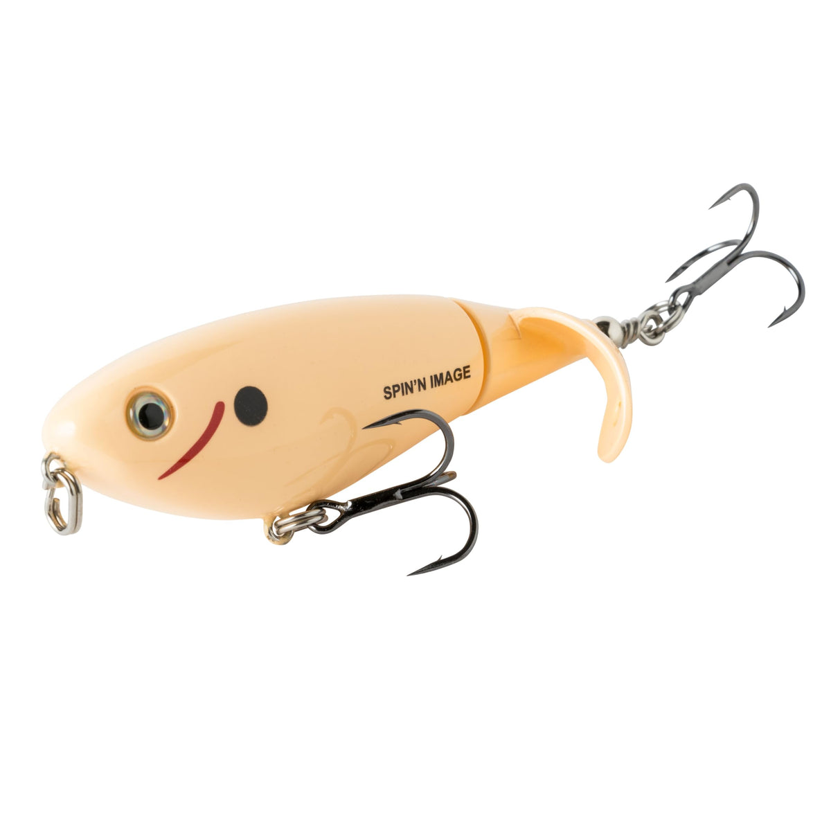 Heddon Spin'N Image front view showing rotating tail for bass in clear water