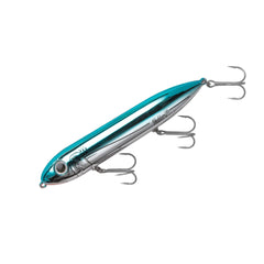 Heddon Super Spook blue chrome lure, front view, versatile topwater attractor for saltwater and freshwater.