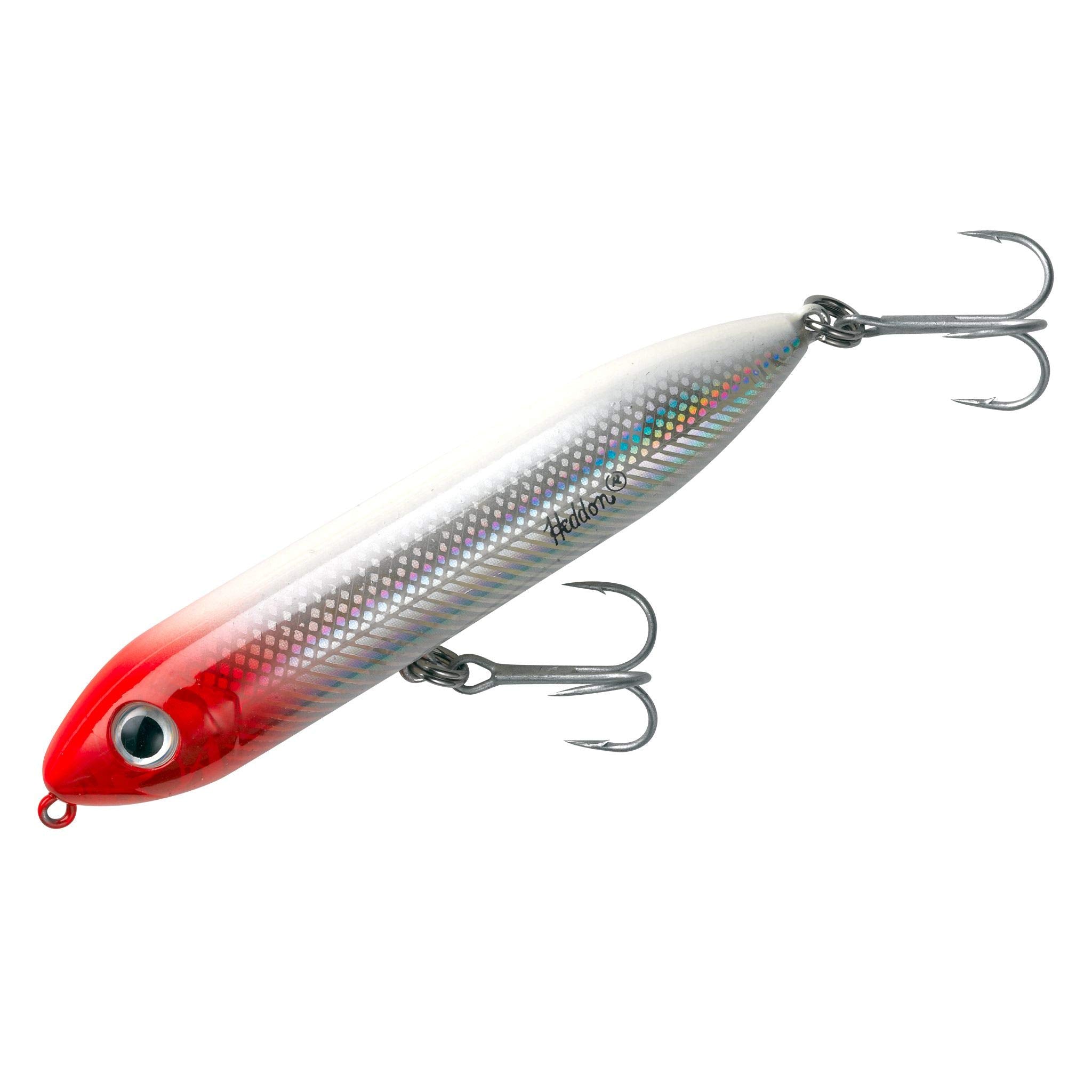 Heddon Super Spook Jr. Red Head lure front view highlighting topwater splash appeal.