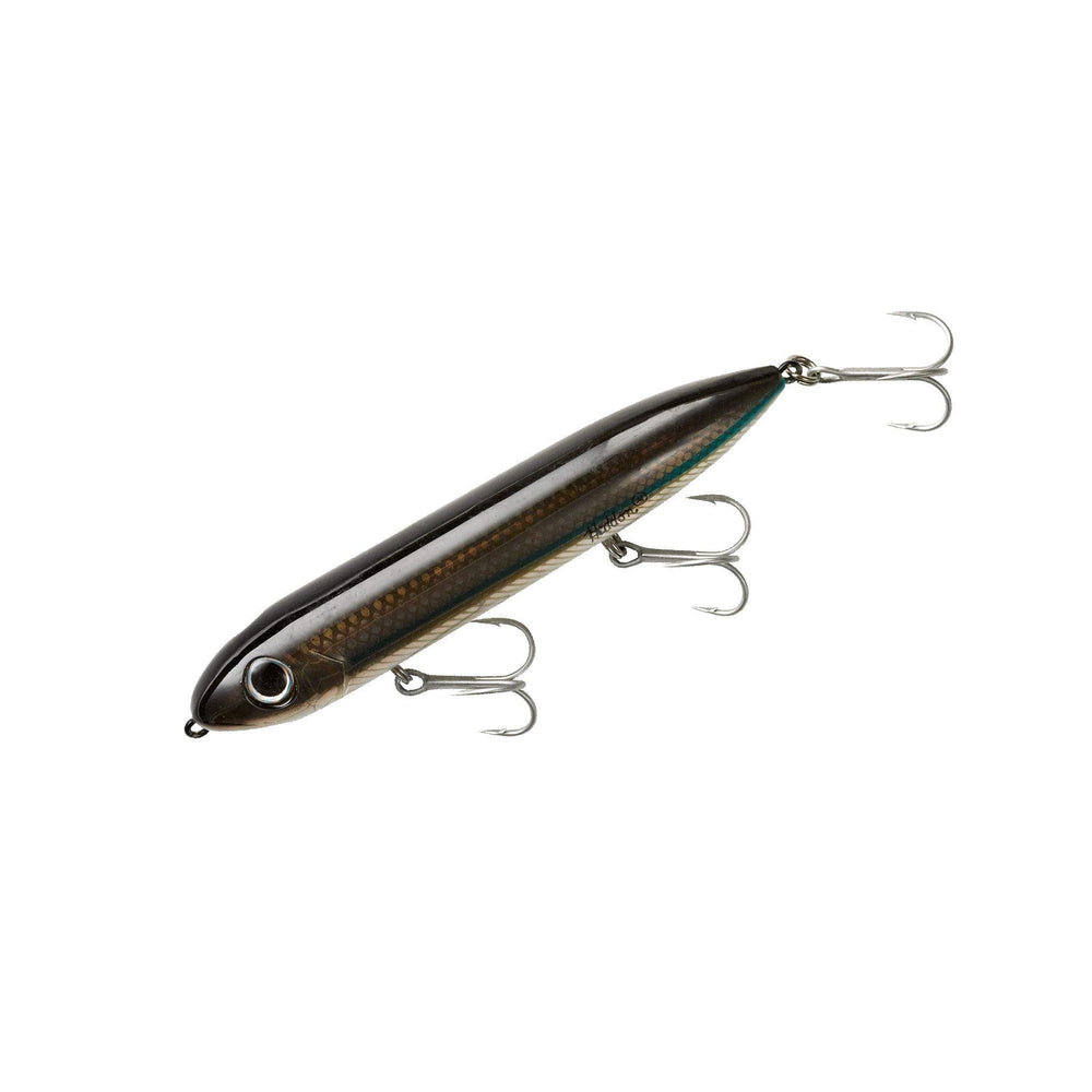 Heddon Super Spook silver mullet lure close-up, showing the 7/8 oz profile for topwater strikes