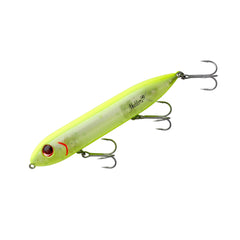 Heddon Super Spook topwater lure in chartreuse and silver for explosive surface strikes.