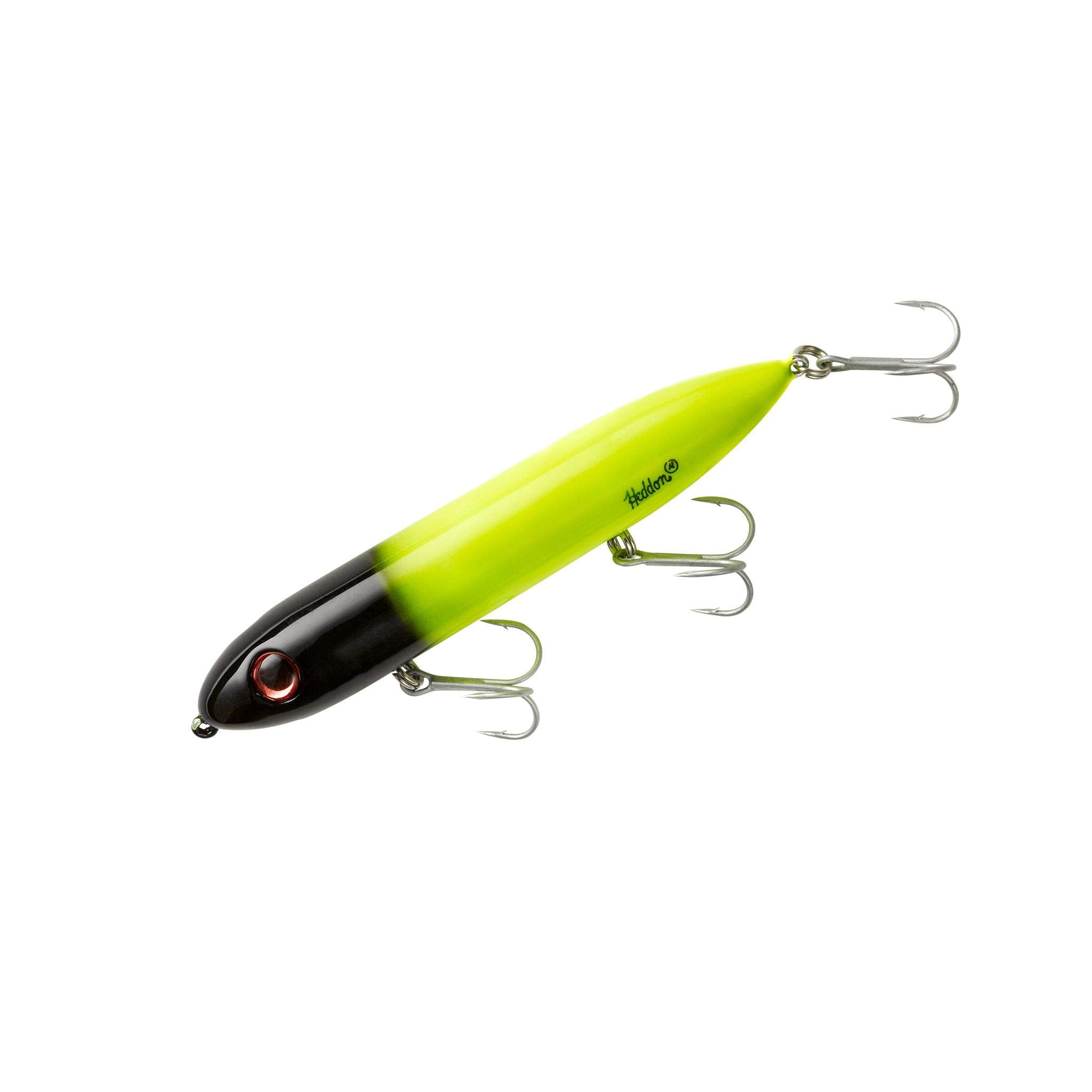 Heddon Super Spook topwater lure in chartreuse and black head for bold surface strikes.